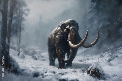 Woolly Mammoth realistic oil painting | Ai Generated Ice Age animal illustrations/backgrounds/wallpapers/portraits |