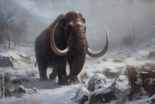 Woolly Mammoth realistic oil painting   Ai Generated Ice Age animal illustrations backgrounds wallpapers portraits  