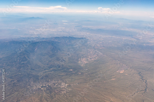 Aerial view of clouds over the San Gabriel foothills outside of Los Angeles in Southern California