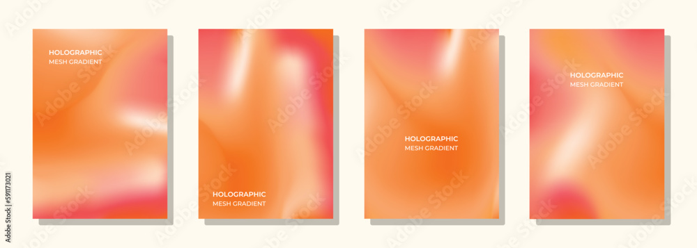 vector set orange abstract holographic orange background