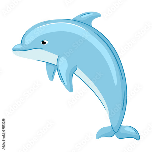 Vector illustration of a cute sea dolphin for a design element. Marine animals and fish