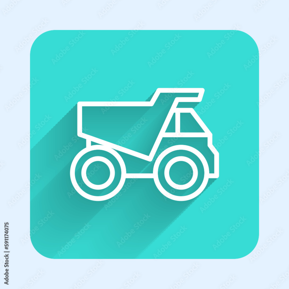 White line Mining dump truck icon isolated with long shadow background. Green square button. Vector White line Mining dump truck icon isolated with long shadow background. Green square button. Vector