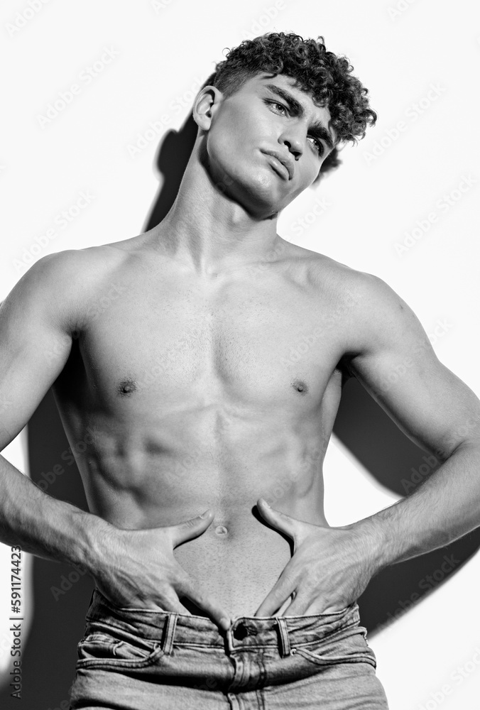 Fototapeta premium man studio bodybuilder fashion male bodybuilding sport athlete bicep athletic