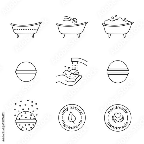 Handmade bath bomb vector icons, editable stroke
