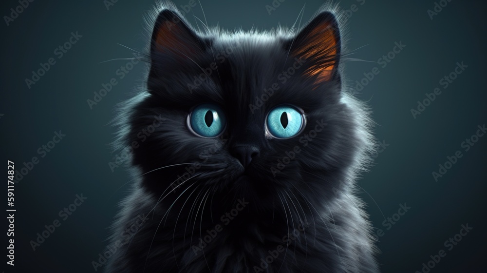 cute black cat with blue eyes AI Generated