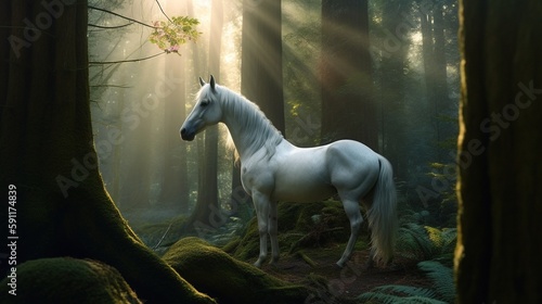 white horse in the field AI Generated