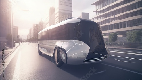 futuristic bus on the road AI Generated © therealnodeshaper