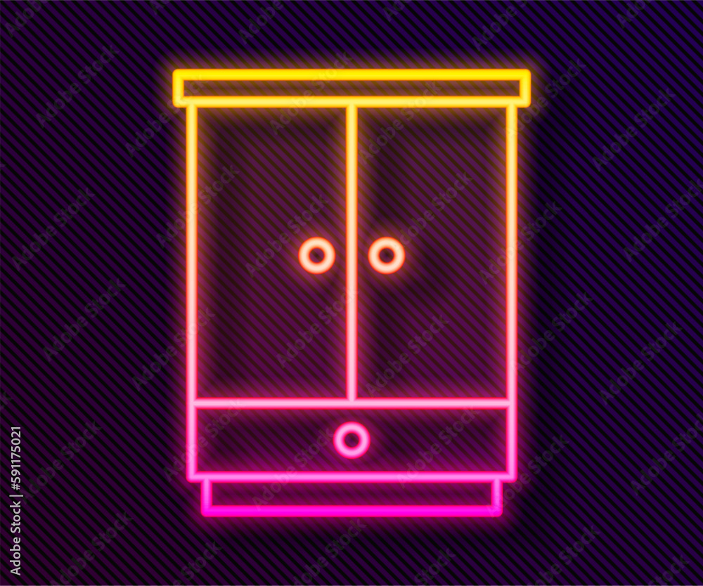 Glowing neon line Wardrobe icon isolated on black background. Cupboard sign. Vector Glowing neon line Wardrobe icon isolated on black background. Cupboard sign. Vector