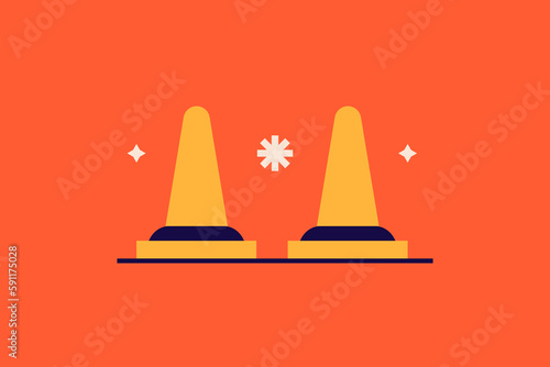  traffic pylon illustration in flat style design. Vector illustration.