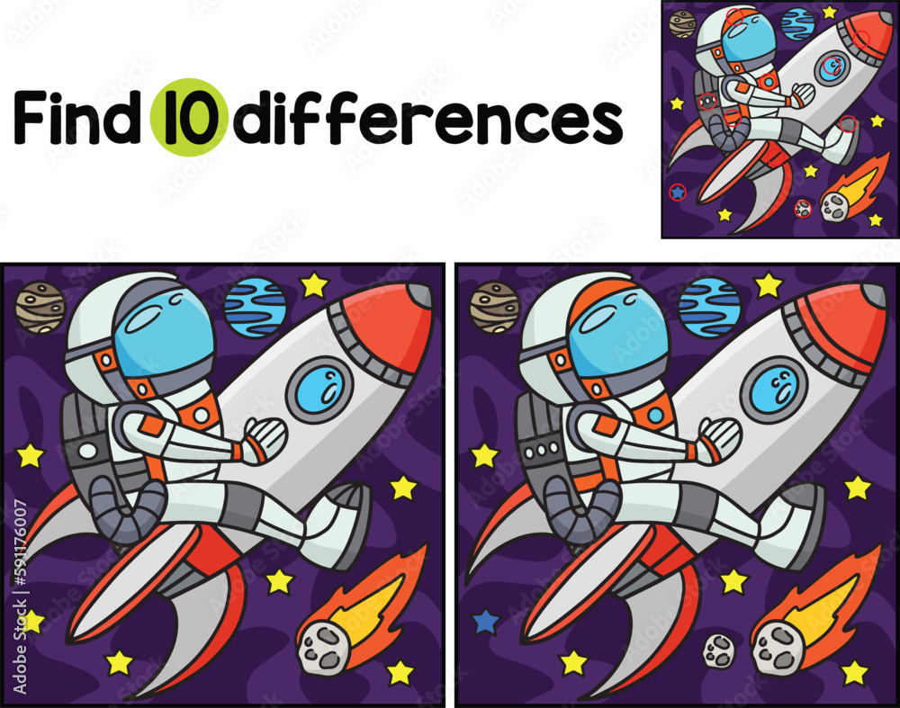 Astronaut with Rocket Ship Find The Differences