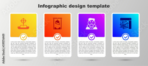 Set Tombstone with cross, Guillotine, Vampire and Spider web. Business infographic template. Vector