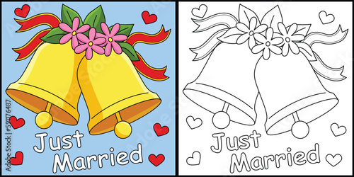  Wedding Bell Just Married Coloring Illustration