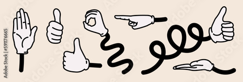 S vector Illustration set with cartoon hands in different poses, shows gesture
