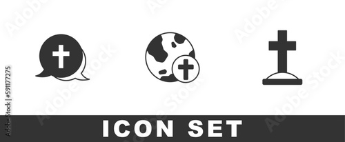 Set Christian cross, with globe and Grave icon. Vector