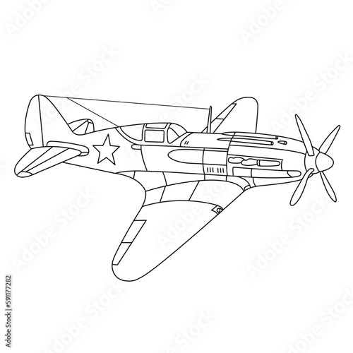 MiG-3 Aircraft War World II Fighter Coloring Page. Vintage War Plane. Mikoyan-Gurevich MiG-3 Vector Illustration. Soviet Fighter Plane 1941. Military Airplane