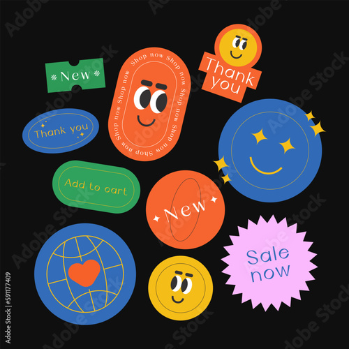 Sicker Pack. Collection of trendy stickers, labels, patches, tags. Retro style. Vector illustration.