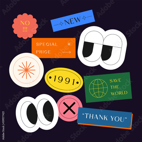 Sicker Pack. Collection of trendy stickers, labels, patches, tags. Retro style. Vector illustration.