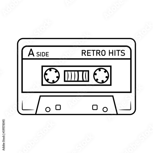 Audio cassette. Hand drawn sketch icon of retro song tapes. Y2k and 90s design. Doodle sketch style. Isolated vector illustration on white background.