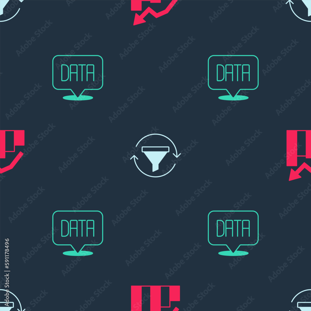 Set Financial growth, Sales funnel with chart and Data analysis on seamless pattern. Vector