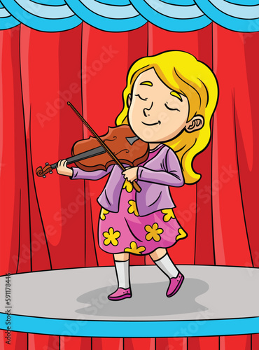 Violinist Profession Colored Cartoon Illustration