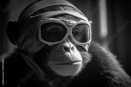 A monkey in a hero's mask. The hero is ready to save the innocent from evil Generative AI