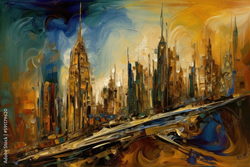 Nowy Jork abstrakcja kolorowa grafika surrealizm Generative AI - obrazy, fototapety, plakaty 