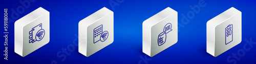 Set Isometric line Digital door lock, Air humidifier, Voice assistant and Remote control icon. Vector