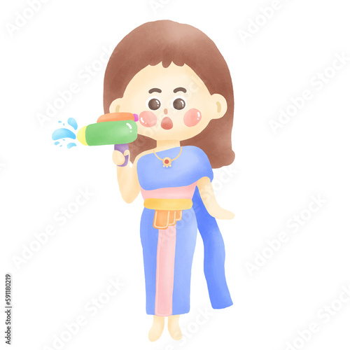 Thai lady with splash water gun in Son Kran Festival