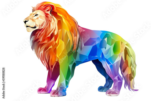 gay pride lion polygonal illustration on transparent background 