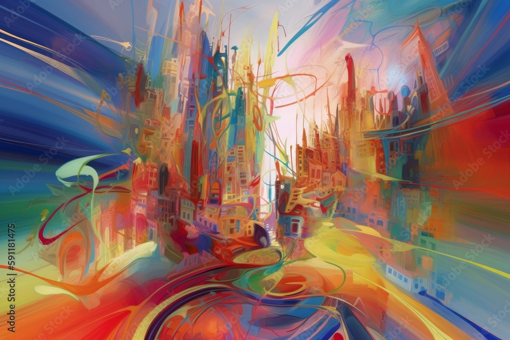 Nowy Jork abstrakcja kolorowa grafika surrealizm Generative AI - obrazy, fototapety, plakaty 
