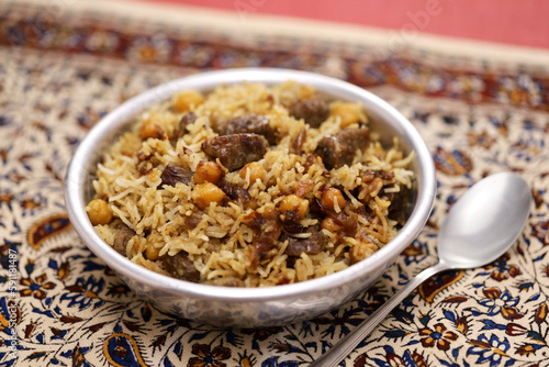 beef chana pulao, Pakistan style beef chickpea  pilaf photo