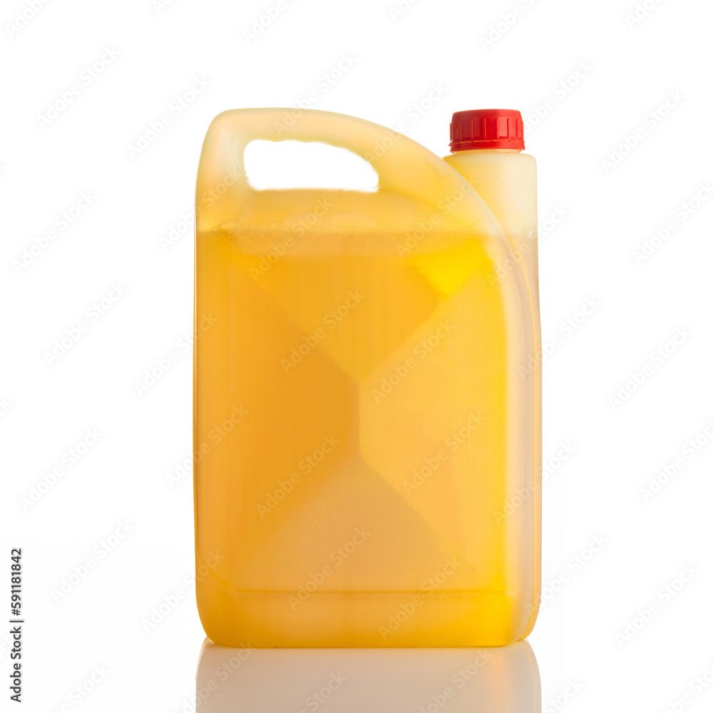 Plastic canister with liquid isolated on a white background. Plastic canister with liquid isolated on a white background.