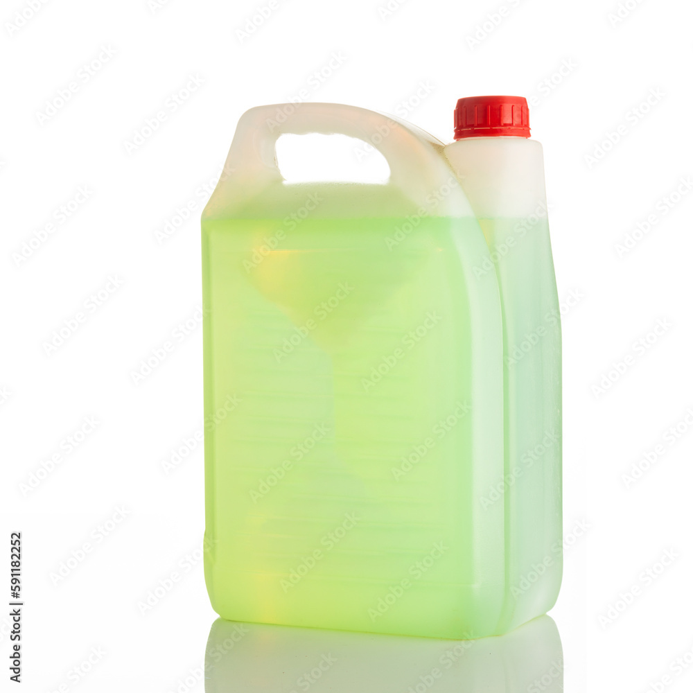 Plastic canister with liquid isolated on a white background. Plastic canister with liquid isolated on a white background.