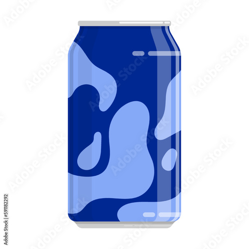 Aluminum can for soft grape drink. Storing cocktails and soda in jar. Cold drinks in hot summer weather. Flat cartoon vector isolated on white background