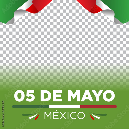 Banner plantilla 5 de mayo, con banderas mexicanas, festividad de México 