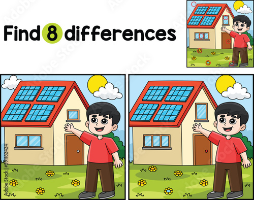 Boy with Solar Panel House Find The Differences