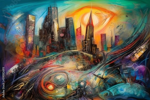 Nowy Jork abstrakcja kolorowa grafika surrealizm Generative AI #591182693