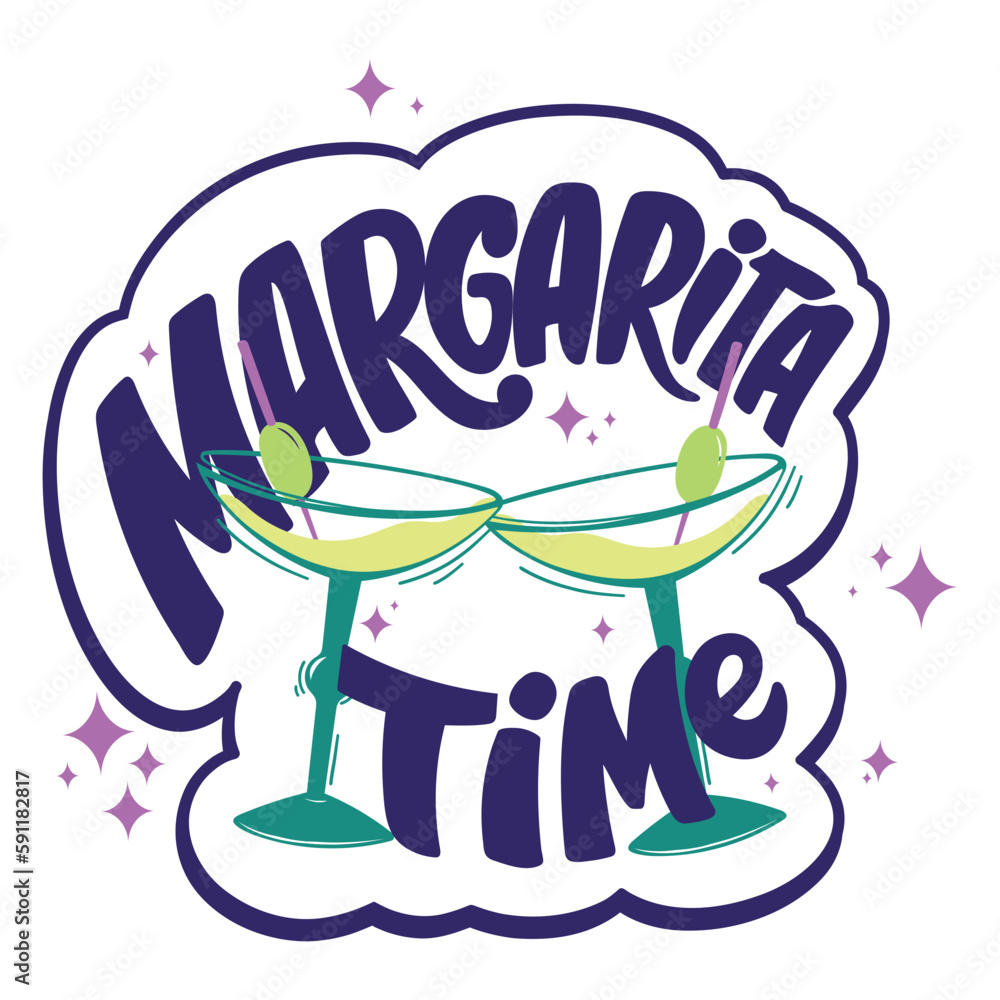 Margarita time. Hand drawn sticker, banner. Vector illustration