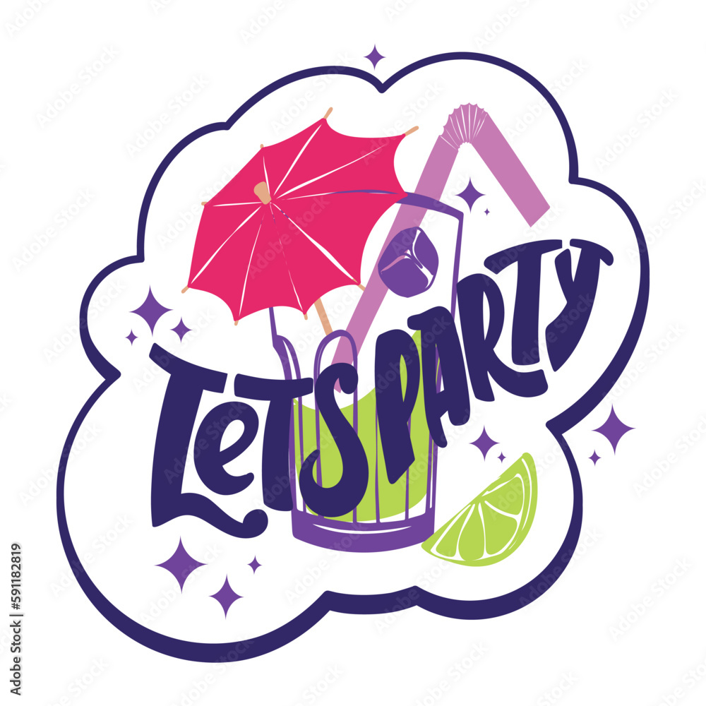 Fototapeta premium Let's party. Hand drawn sticker, banner. Vector illustration