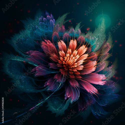 Fantasy luminous flowers with glow light. Gorgeous fantasy flower style unique flowers.Generative AI © Sveta