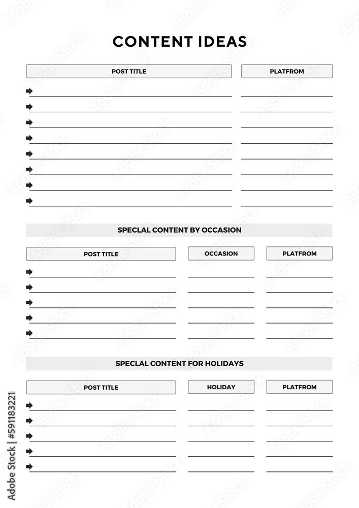 Social Media Schedule Planner Template Set, Minimalist planner pages templates. content ideas Social Media Schedule Planner Template Set, Minimalist planner pages templates. content ideas