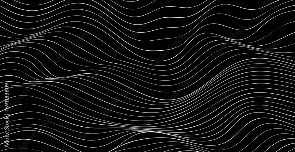 Wave Black And White Lines Pattern Abstract Background. Technology. Art Wallpaper. Vector