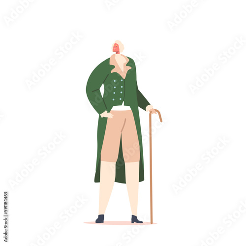 Well-dressed 18th Century Male Character Figure In A Powdered Wig And Coat With Frills, Embodies Sophistication