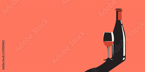 Illustration of a bottle of wine and a glass of wine in retro style.