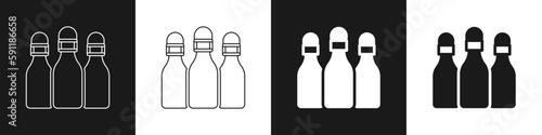 Set Bowling pin icon isolated on black and white background. Vector