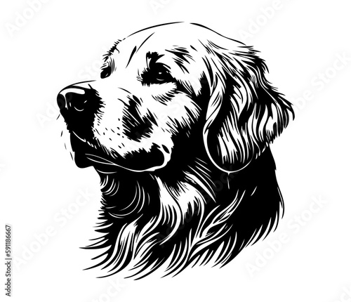 Golden Retriever, Silhouettes Dog Face SVG, black and white Golden Retriever vector