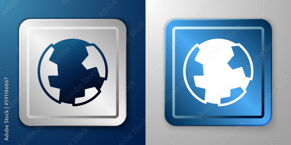 White Earth globe icon isolated on blue and grey background. World or Earth sign. Global internet symbol. Geometric shapes. Silver and blue square button. Vector White Earth globe icon isolated on blue and grey background. World or Earth sign. Global internet symbol. Geometric shapes. Silver and blue square button. Vector