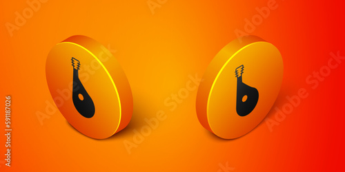 Isometric Ukrainian traditional musical instrument bandura icon isolated on orange background. Orange circle button. Vector