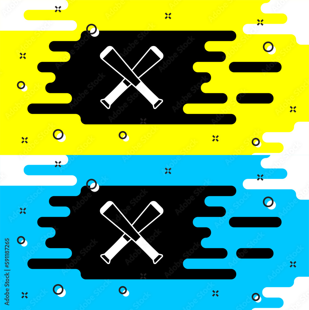 White Crossed baseball bat icon isolated on black background. Vector White Crossed baseball bat icon isolated on black background. Vector