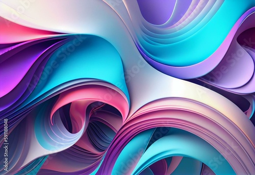 Colorful Swoosh Background with Lilac, Turquoise and Blue Swirls. 3D Render. Generative AI